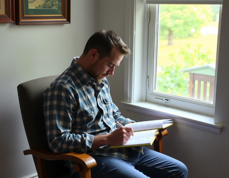 man by window writing in 111 manifestation technique journal