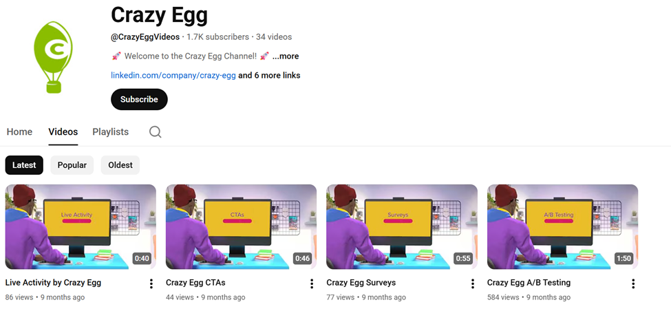 Crazy Egg YouTube Screenshot