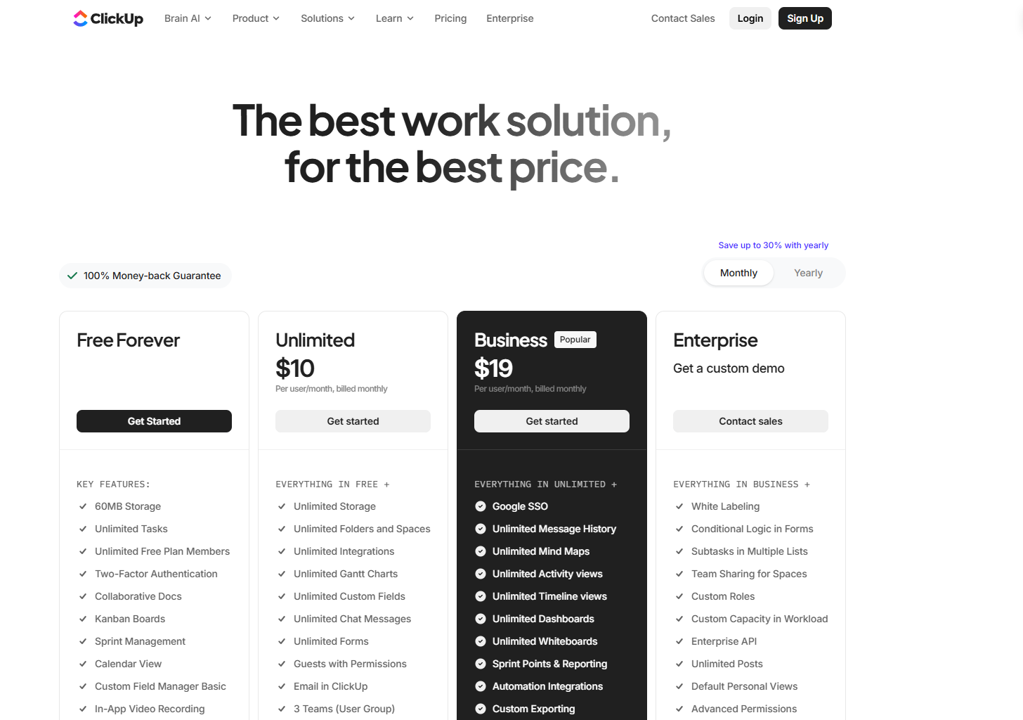 ClickUp Pricing Screenshot